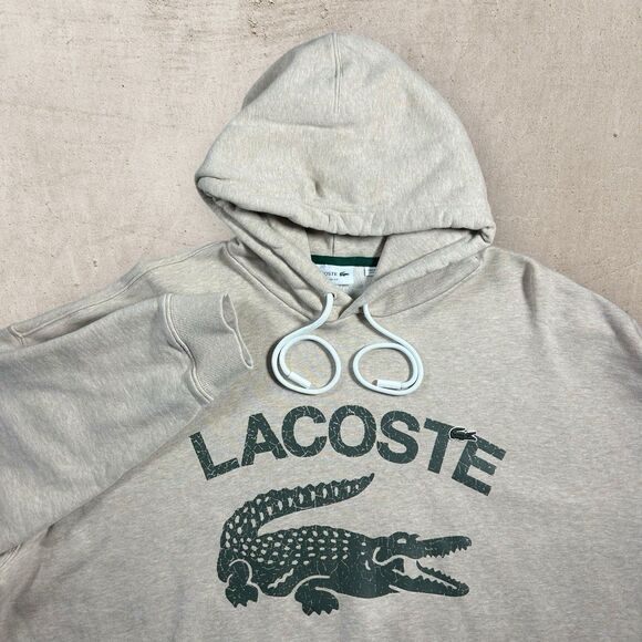 Lacoste Hoodie Mens 4XL Loose Fit Giant Crocodile Logo Sweatshirt Gray Green Y2K - Picture 1 of 11